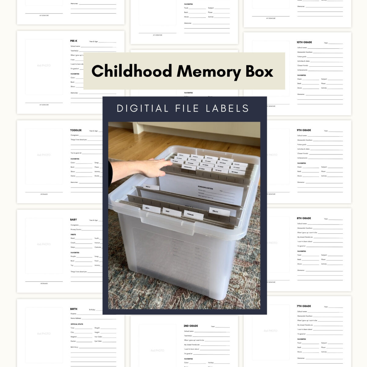 Childhood memory box file labels